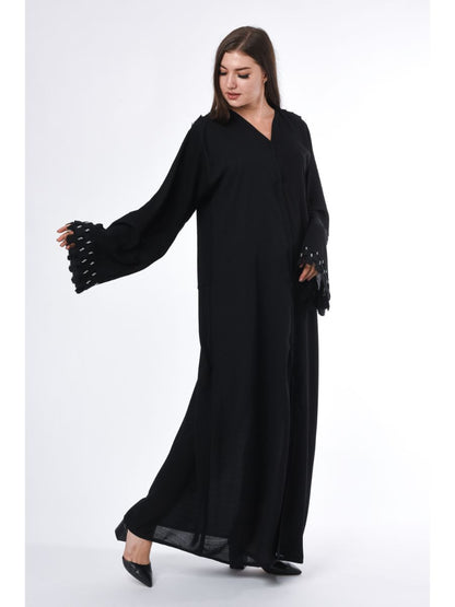MOiSTREET Black Abaya with Checkered Panels on Back and Sleeves (6701407109304)