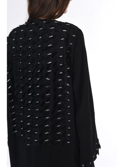 MOiSTREET Black Abaya with Checkered Panels on Back and Sleeves (6701407109304)