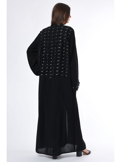 MOiSTREET Black Abaya with Checkered Panels on Back and Sleeves (6701407109304)