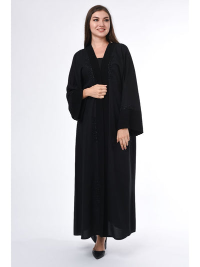 MOiSTREET Black Abaya with Velvet Panels and Hand Embroidery (6701407207608)