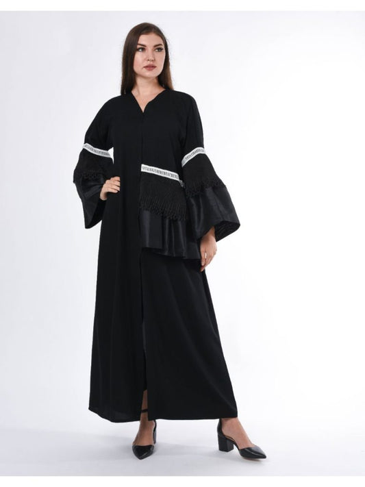 Black Abaya with Lace Detailing (6701404422328)