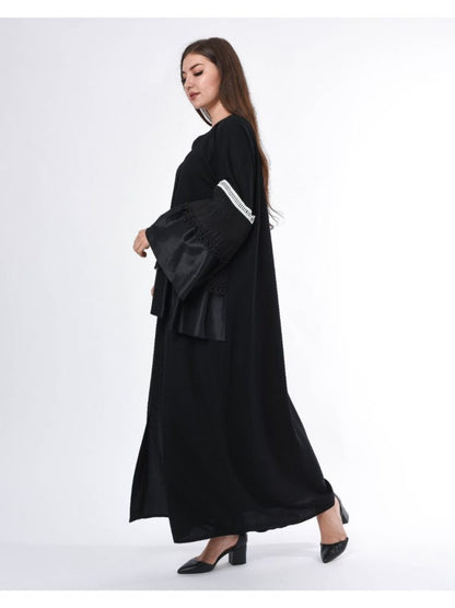 MOiSTREET Black Abaya with Lace Detailing (6701404422328)