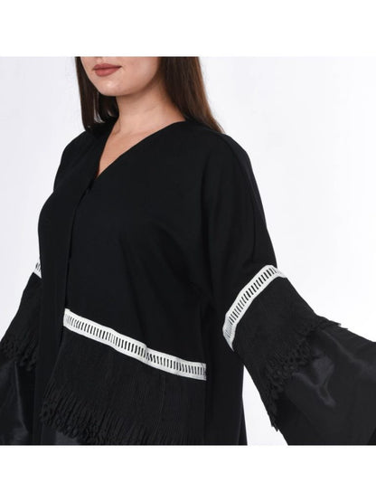 MOiSTREET Black Abaya with Lace Detailing (6701404422328)