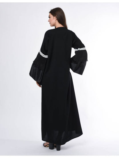 MOiSTREET Black Abaya with Lace Detailing (6701404422328)