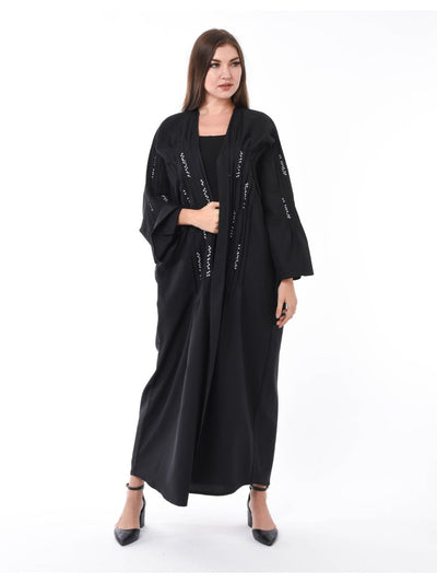 Black Pleated Detail Abaya with Hand Sequin Embroidery (6701407502520)
