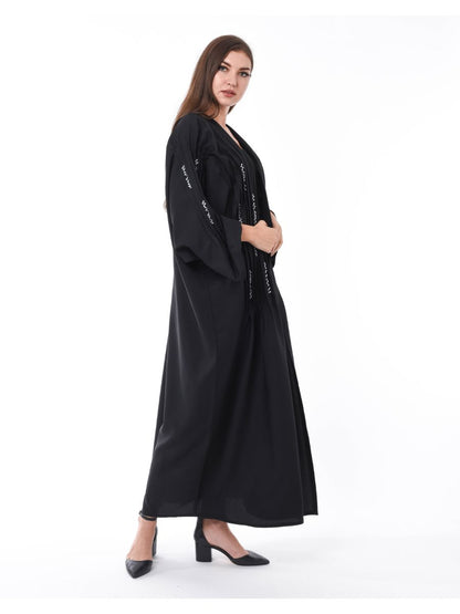 MOiSTREET Black Pleated Detail Abaya with Hand Sequin Embroidery (6701407502520)