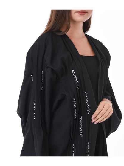 MOiSTREET Black Pleated Detail Abaya with Hand Sequin Embroidery (6701407502520)