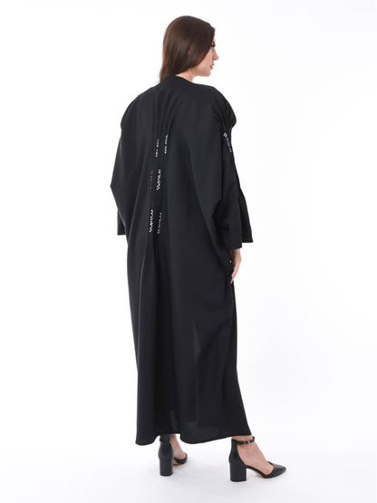 MOiSTREET Black Pleated Detail Abaya with Hand Sequin Embroidery (6701407502520)