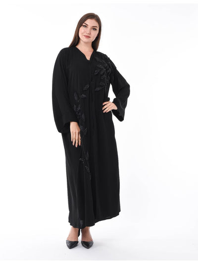 Black Exotic Abaya with Hand Embroidery and Patchwork (6701407568056)