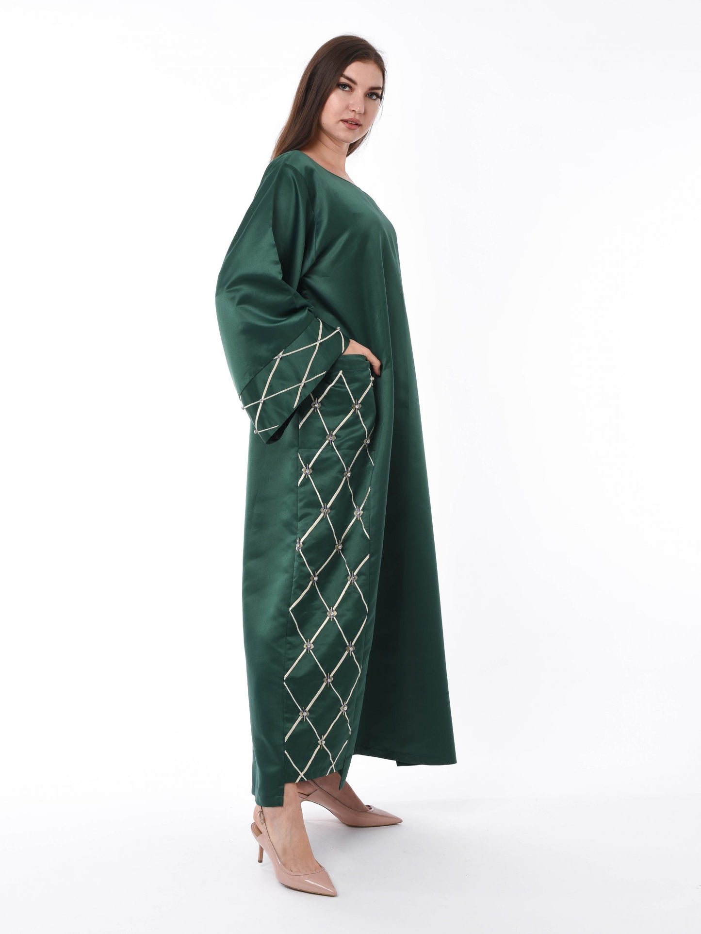 MOiSTREET Green Kaftan with Embroidery (6701406814392)