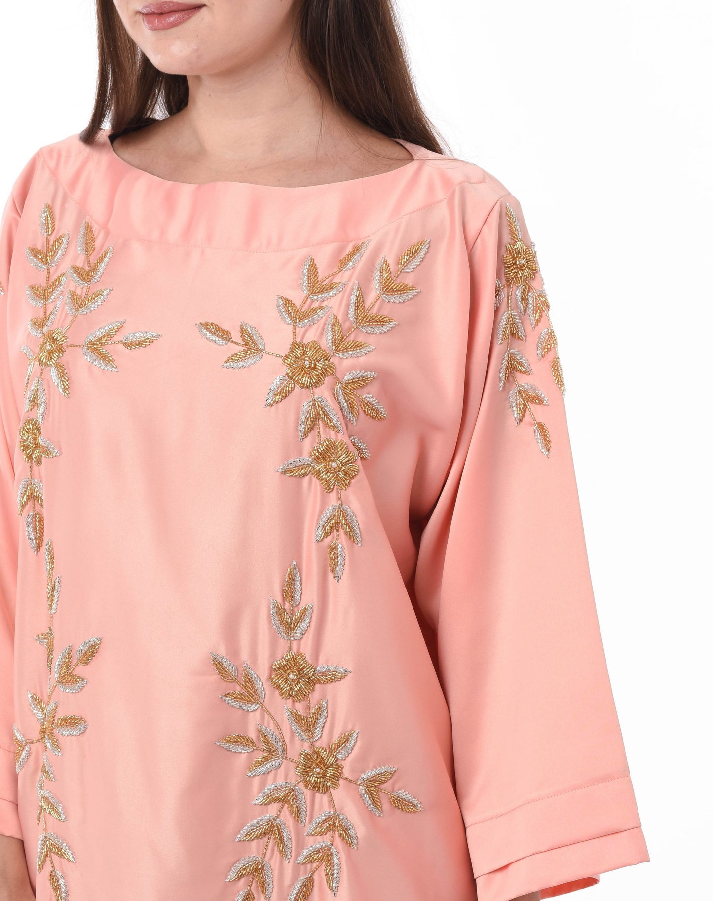 Orange Kaftan Embellished with Hand Embroidery (6701406945464)