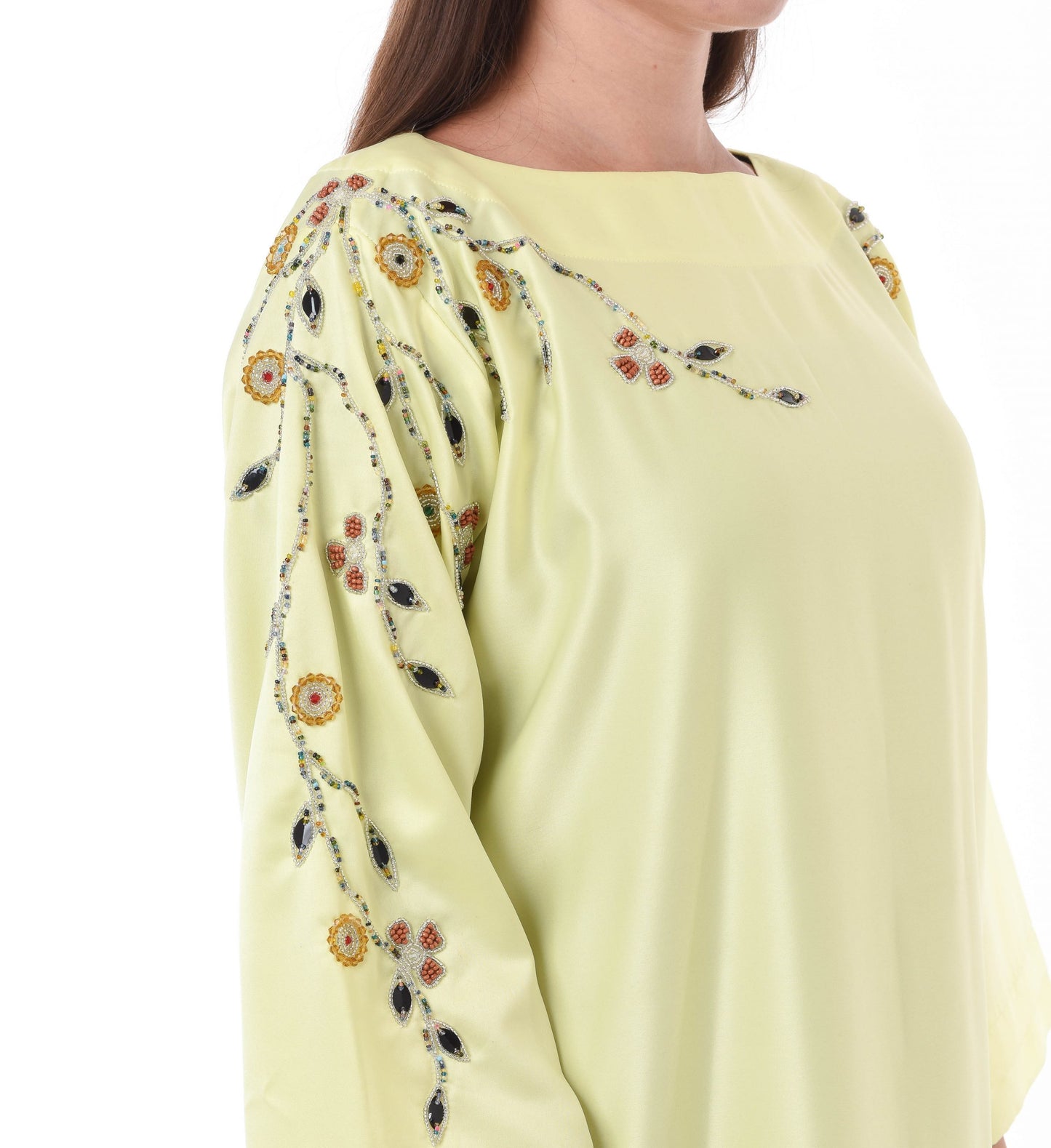 Yellow Kaftan with Decorative Hand Embroidery (6701407011000)