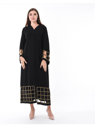MOiSTREET Black Exotic Laser Cut Abaya with Hand Embroidery (6701407666360)