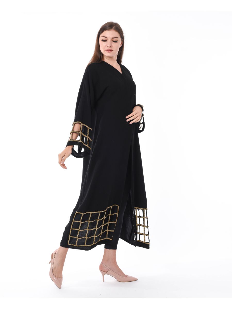 MOiSTREET Black Exotic Laser Cut Abaya with Hand Embroidery (6701407666360)