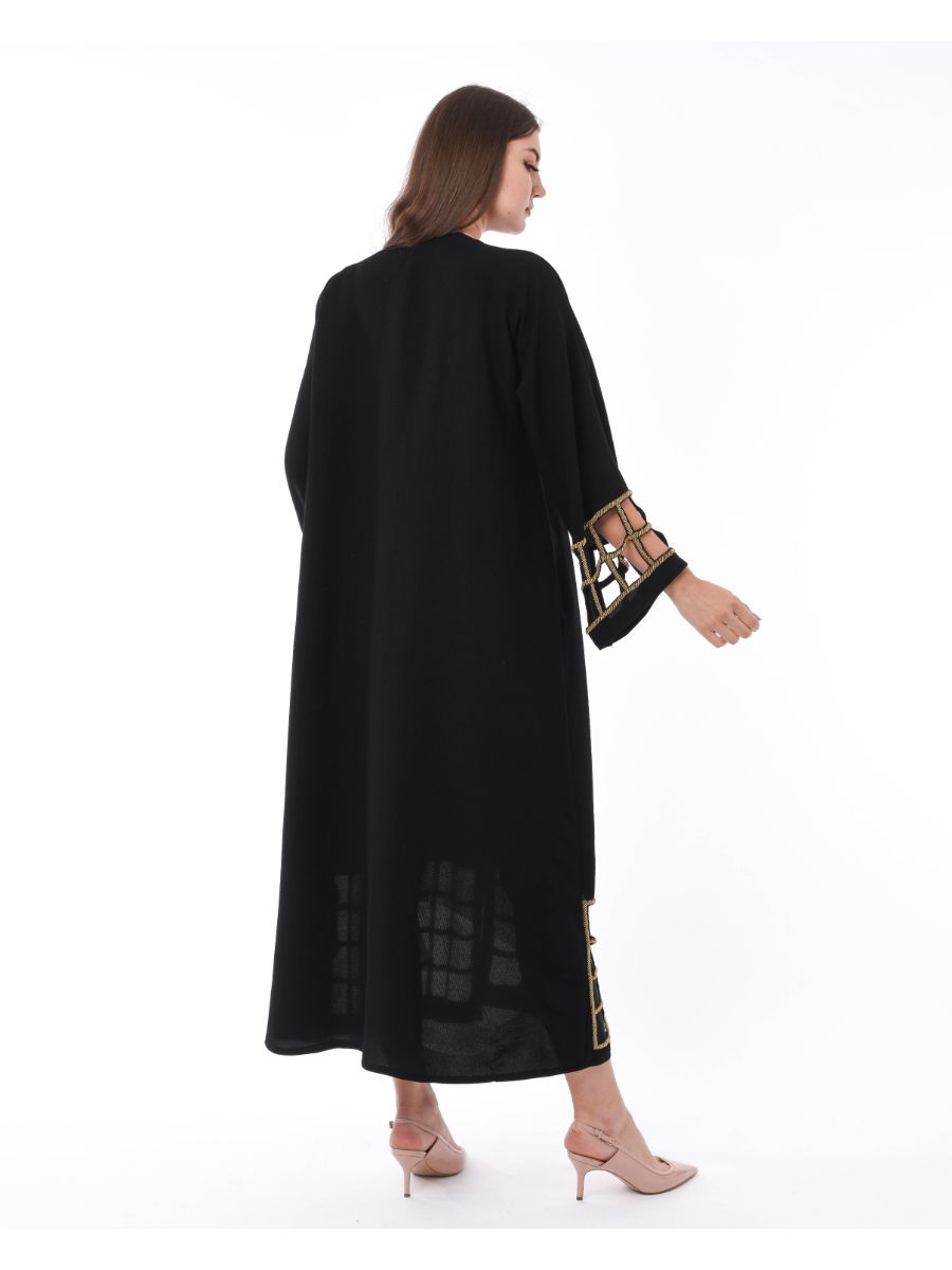 MOiSTREET Black Exotic Laser Cut Abaya with Hand Embroidery (6701407666360)