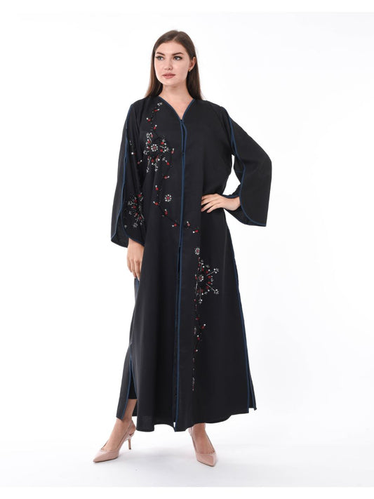 MOiSTREET Black Exotic Abaya with Decorative Hand Work (6701407731896)