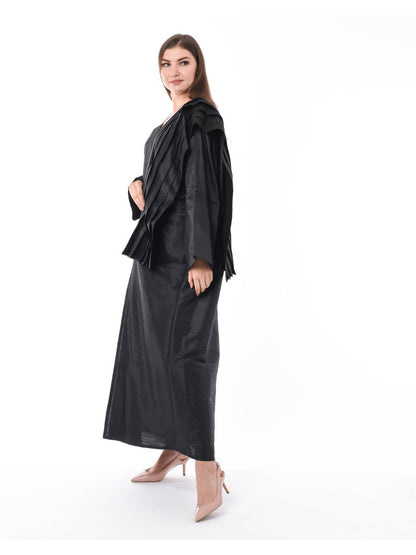 MOiSTREET Uniquely Styled Black Pleated Abaya (6701407928504)