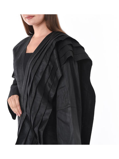 MOiSTREET Uniquely Styled Black Pleated Abaya (6701407928504)