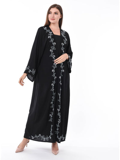 MOiSTREET Black Abaya with Floral Embroidery (6701408026808)