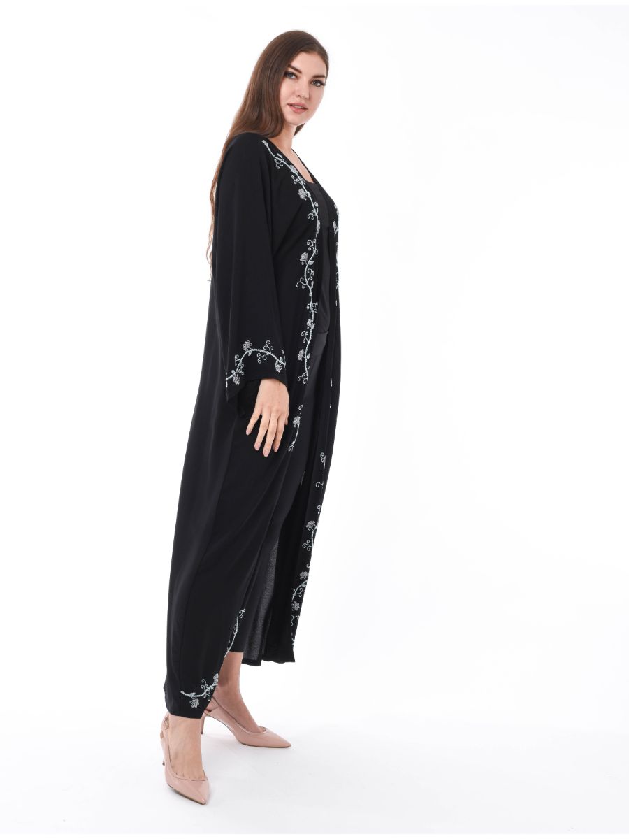 MOiSTREET Black Abaya with Floral Embroidery (6701408026808)