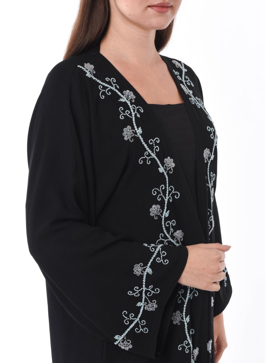 MOiSTREET Black Abaya with Floral Embroidery (6701408026808)