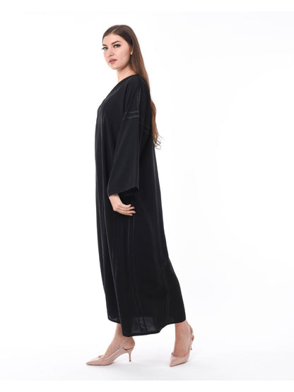 MOiSTREET Black Plain Abaya with Embroidery (6701408157880)