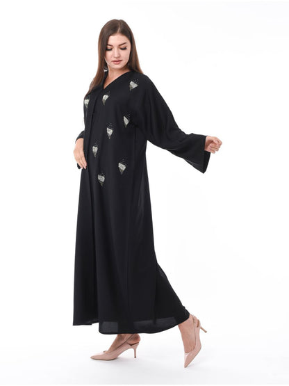 MOiSTREET Black Crepe Abaya with Hand Embroidery (6701408288952)