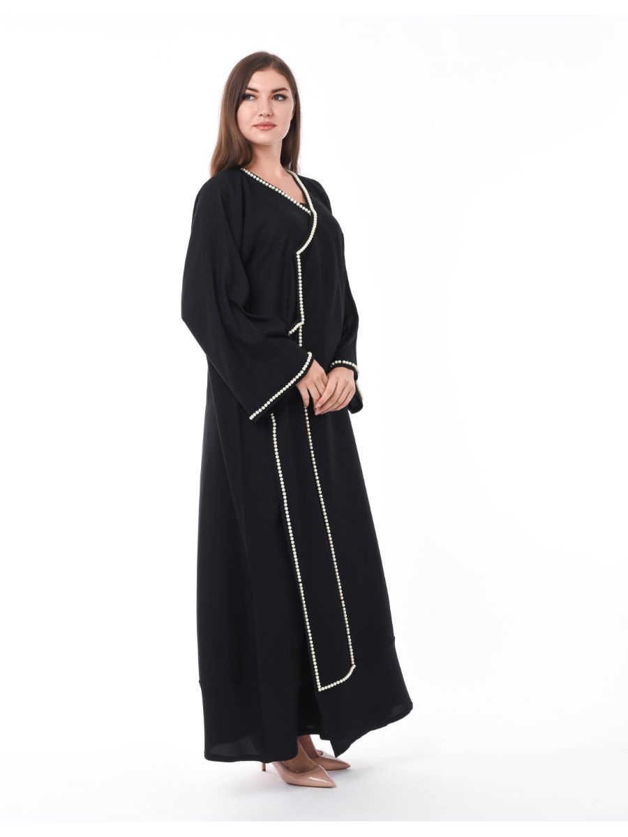 MOiSTREET Black Abaya with Hand Pearl Work (6701408321720)