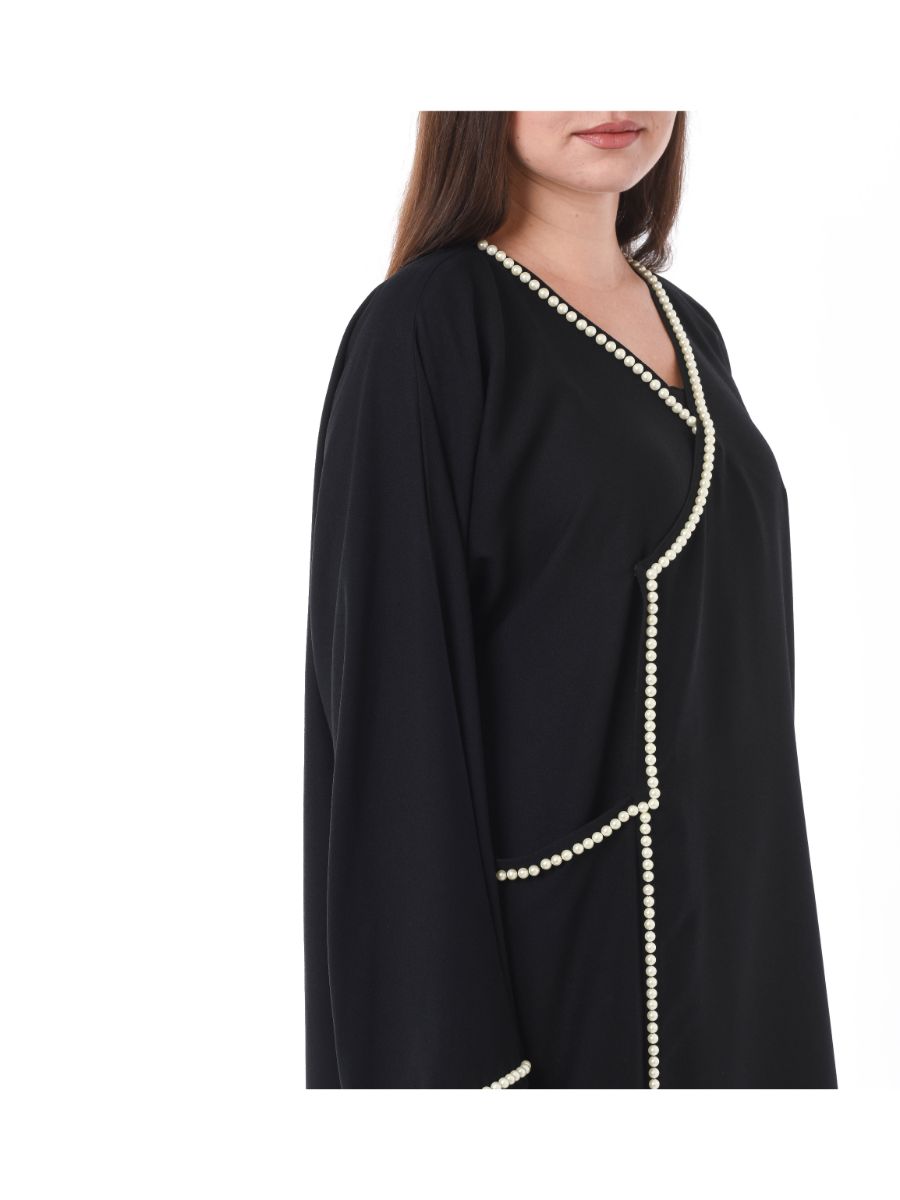 MOiSTREET Black Abaya with Hand Pearl Work (6701408321720)