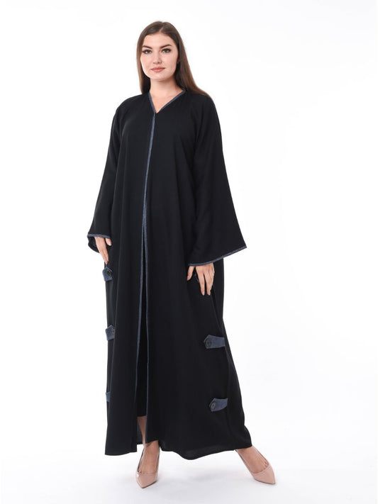 Black Abaya with blue borders (6701408354488)