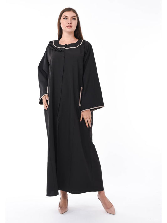 MOiSTREET Black Abaya with Pleated Neck Detailing (6701408387256)