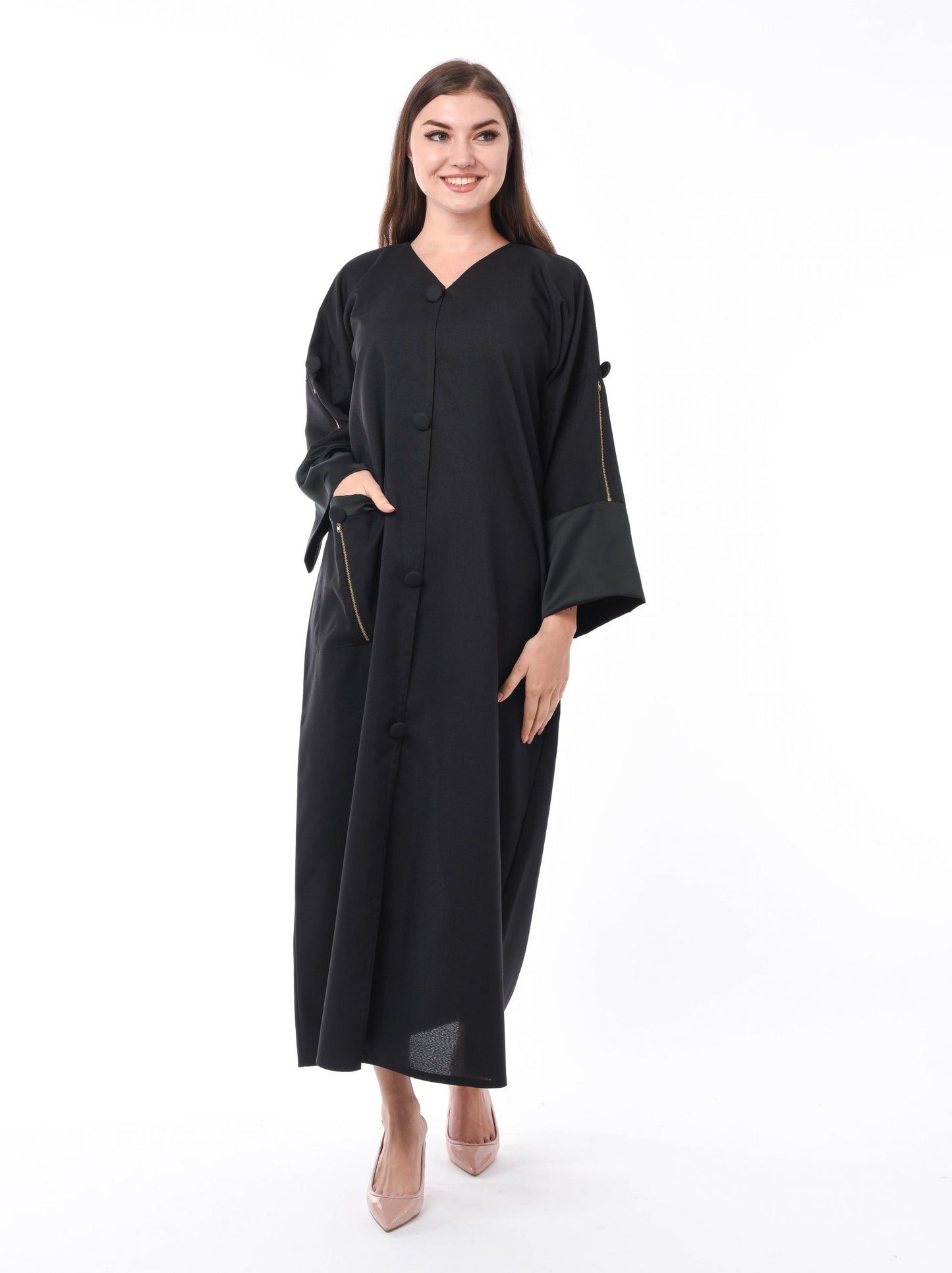 Shop Black Abaya with Pocket and Zip Detailing (6701408485560)