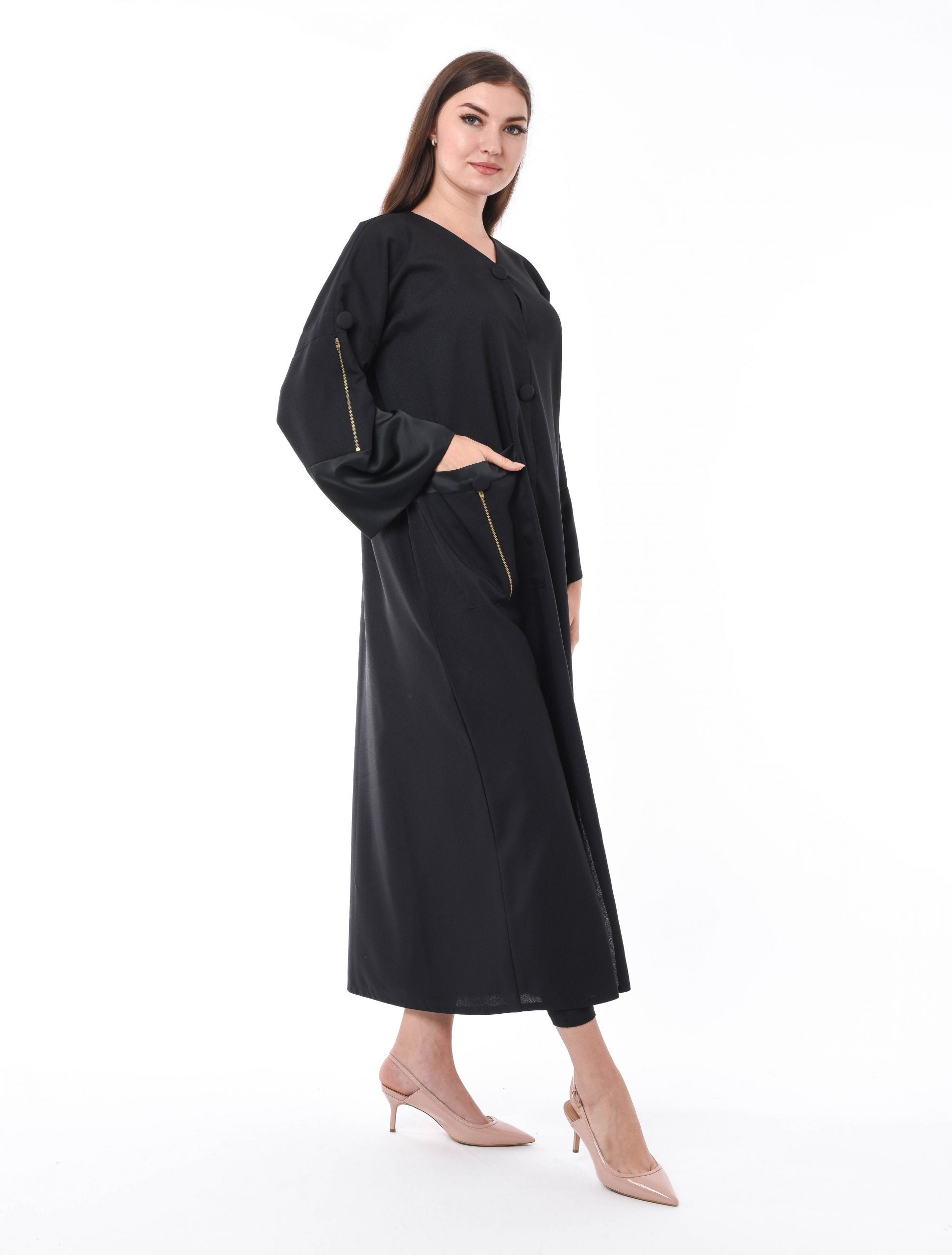 MOiSTREET Black Abaya with Pocket and Zip Detailing (6701408485560)