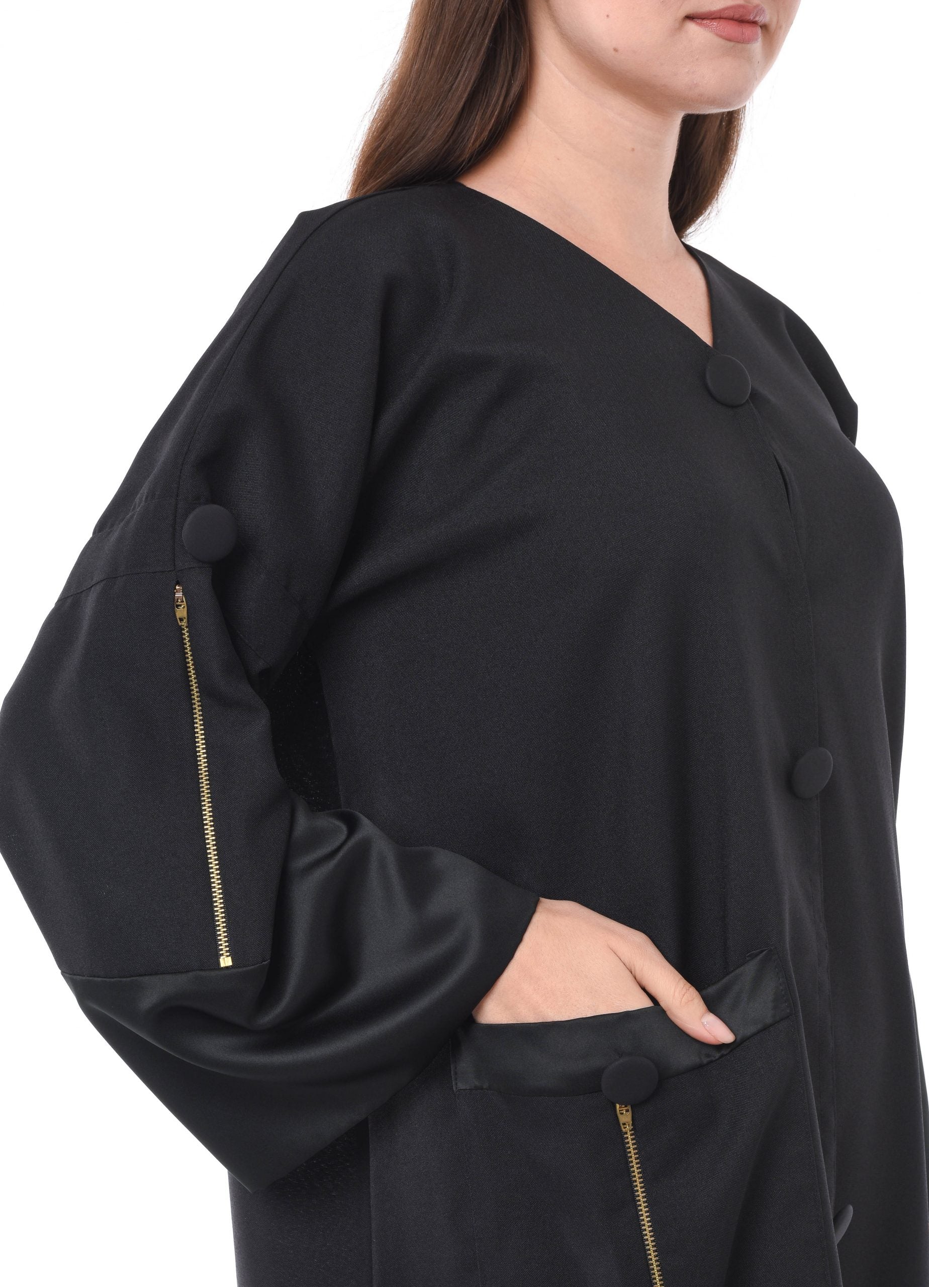 MOiSTREET Black Abaya with Pocket and Zip Detailing (6701408485560)