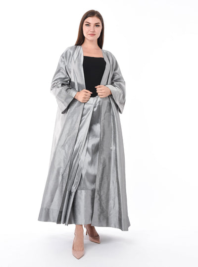 Shop Grey two piece Abaya With Skirt (6701408518328)