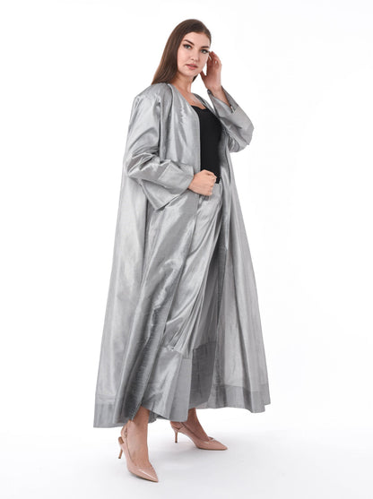 MOiSTREET Grey two piece Abaya With Skirt (6701408518328)