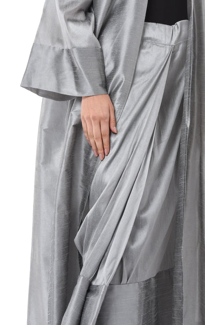 MOiSTREET Grey two piece Abaya With Skirt (6701408518328)