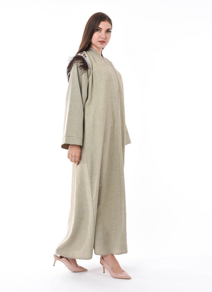 MOiSTREET Beige Feather Detail Abaya (6701408551096)