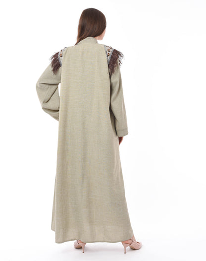 MOiSTREET Beige Feather Detail Abaya (6701408551096)