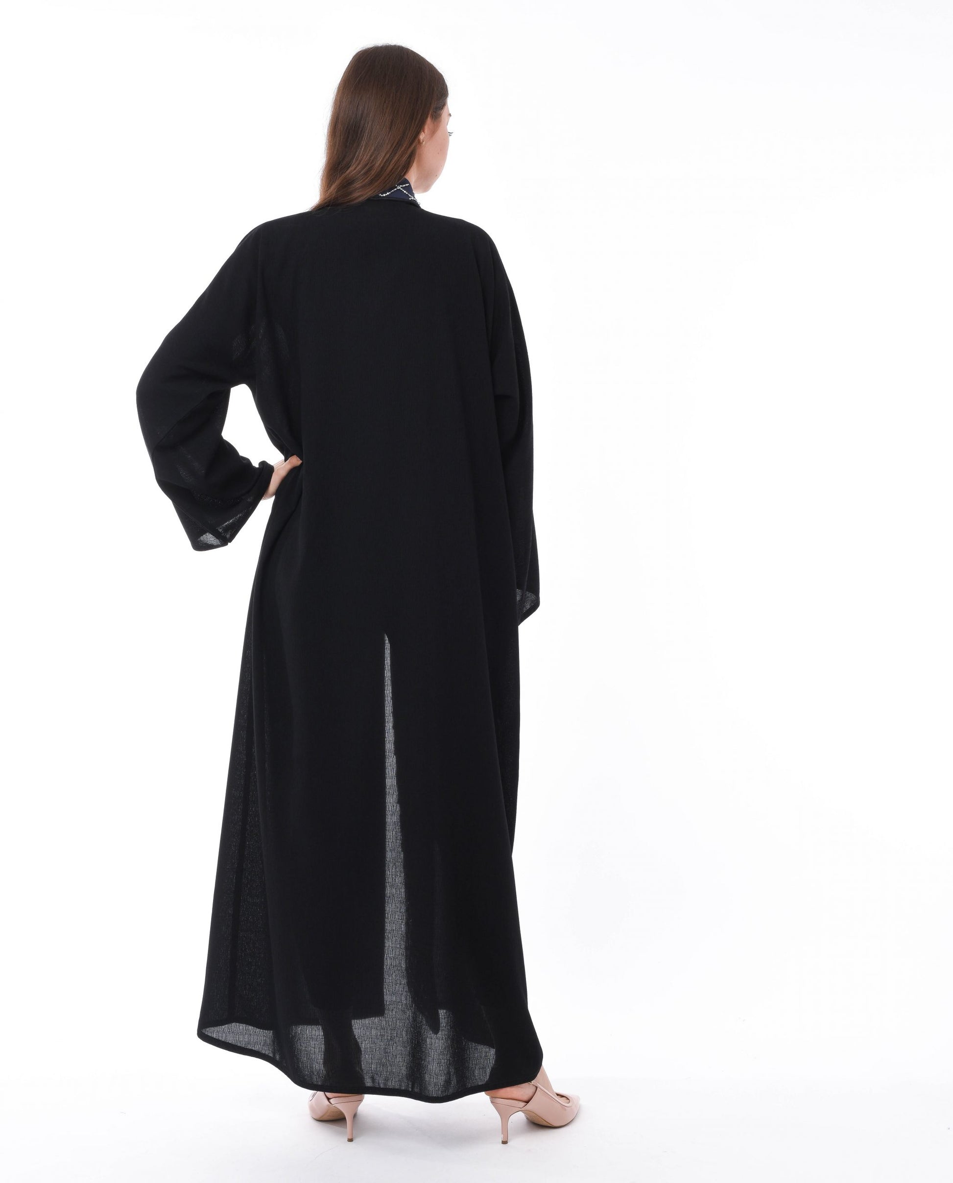 MOiSTREET Black Abaya with Navy Bead work Panel (6701408649400)