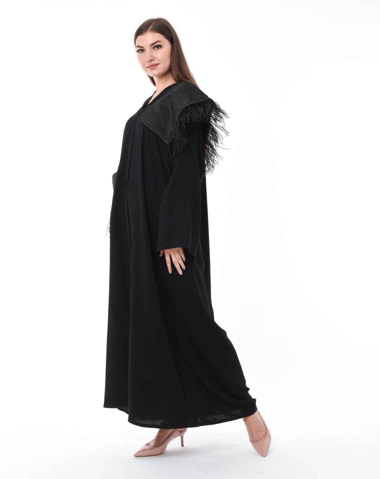 MOiSTREET Black Feather Detail Abaya (6701408714936)