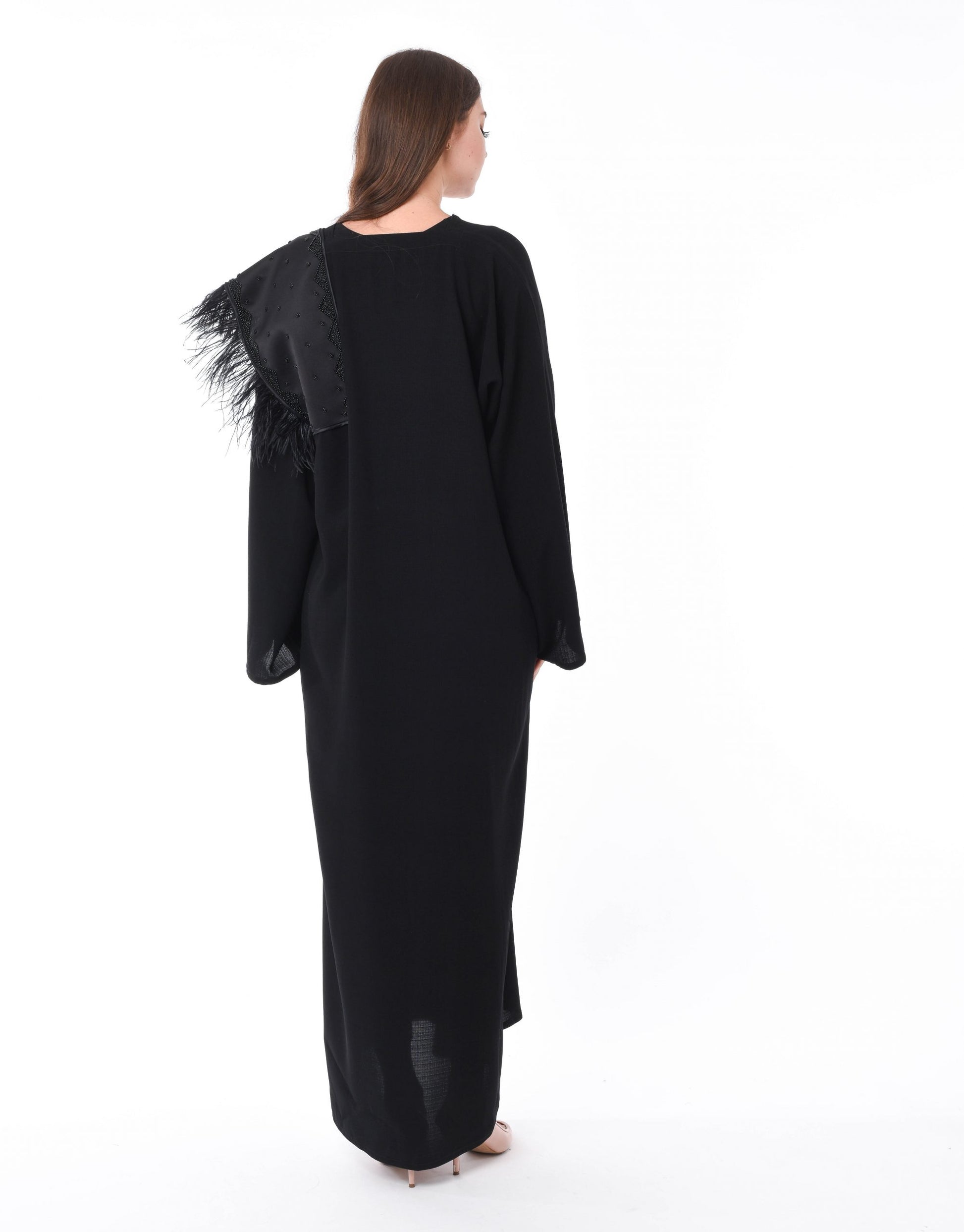 MOiSTREET Black Feather Detail Abaya (6701408714936)