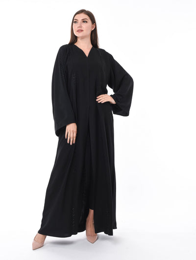 MOiSTREET Black Abaya with Elegant Subtle Hand Embroidery (6701408747704)