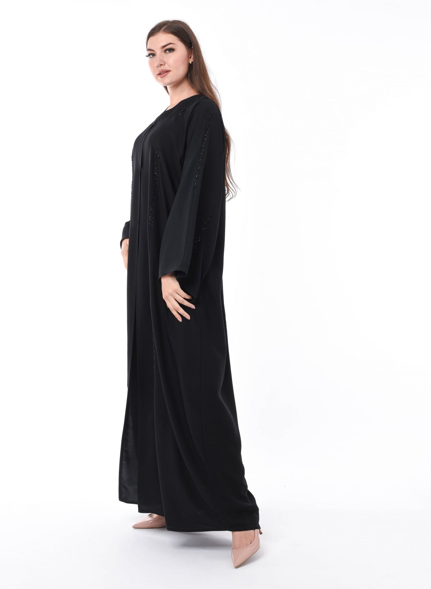 MOiSTREET Black Abaya with Elegant Subtle Hand Embroidery (6701408747704)