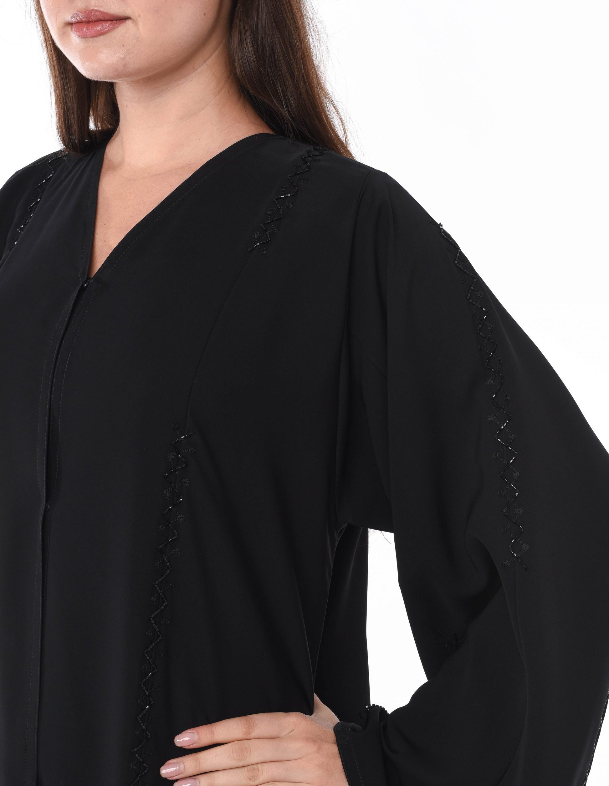 MOiSTREET Black Abaya with Elegant Subtle Hand Embroidery (6701408747704)