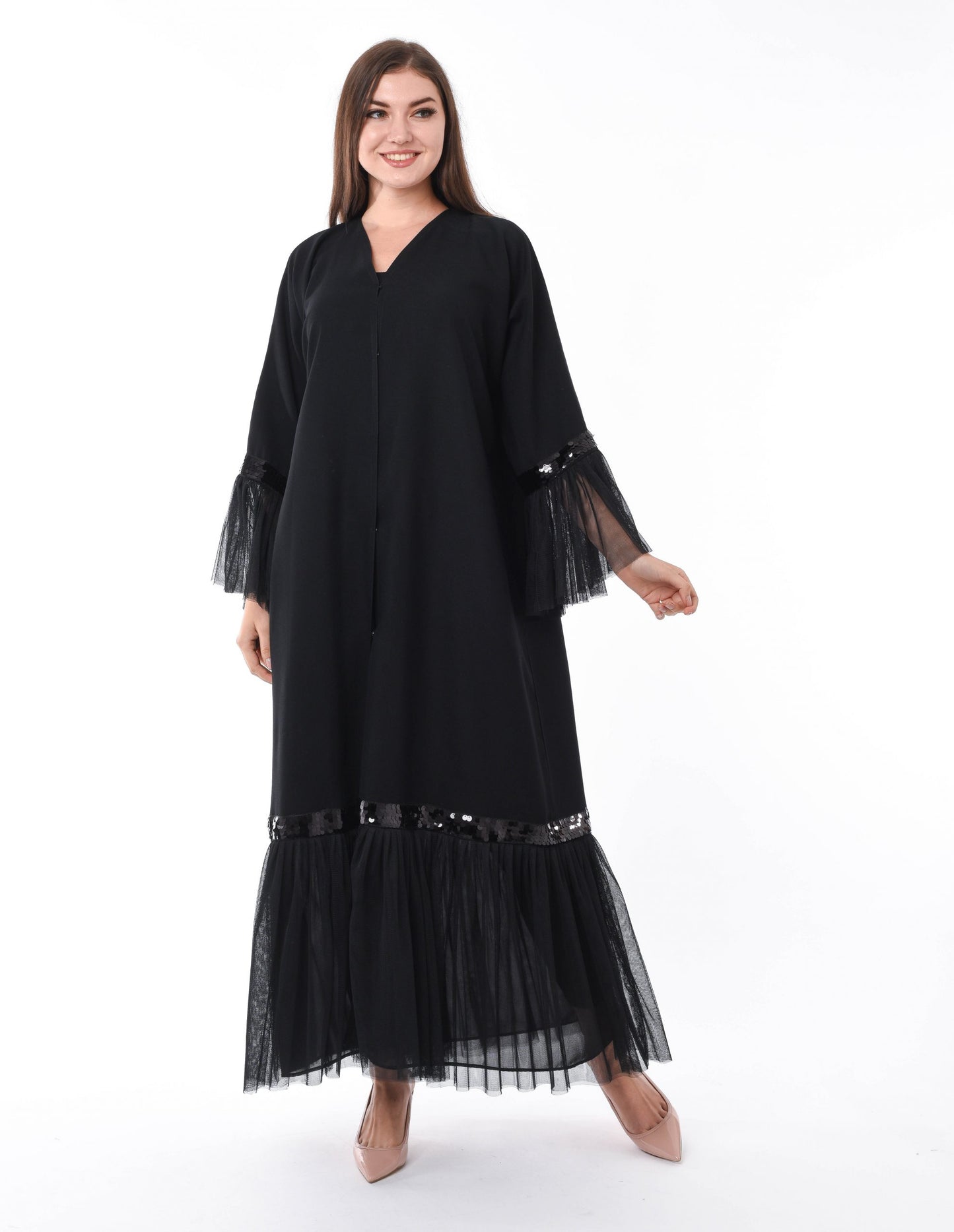 Shop Black Abaya with Mesh Hem (6701408813240)