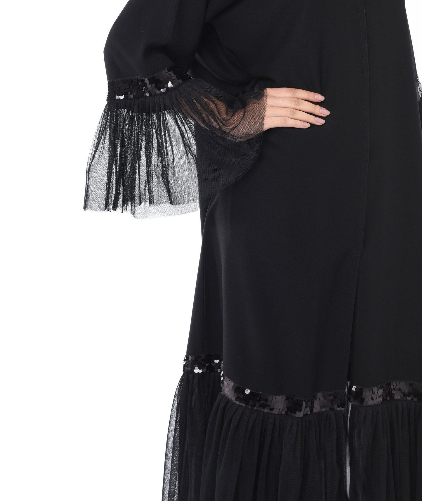 MOiSTREET Black Abaya with Mesh Hem (6701408813240)