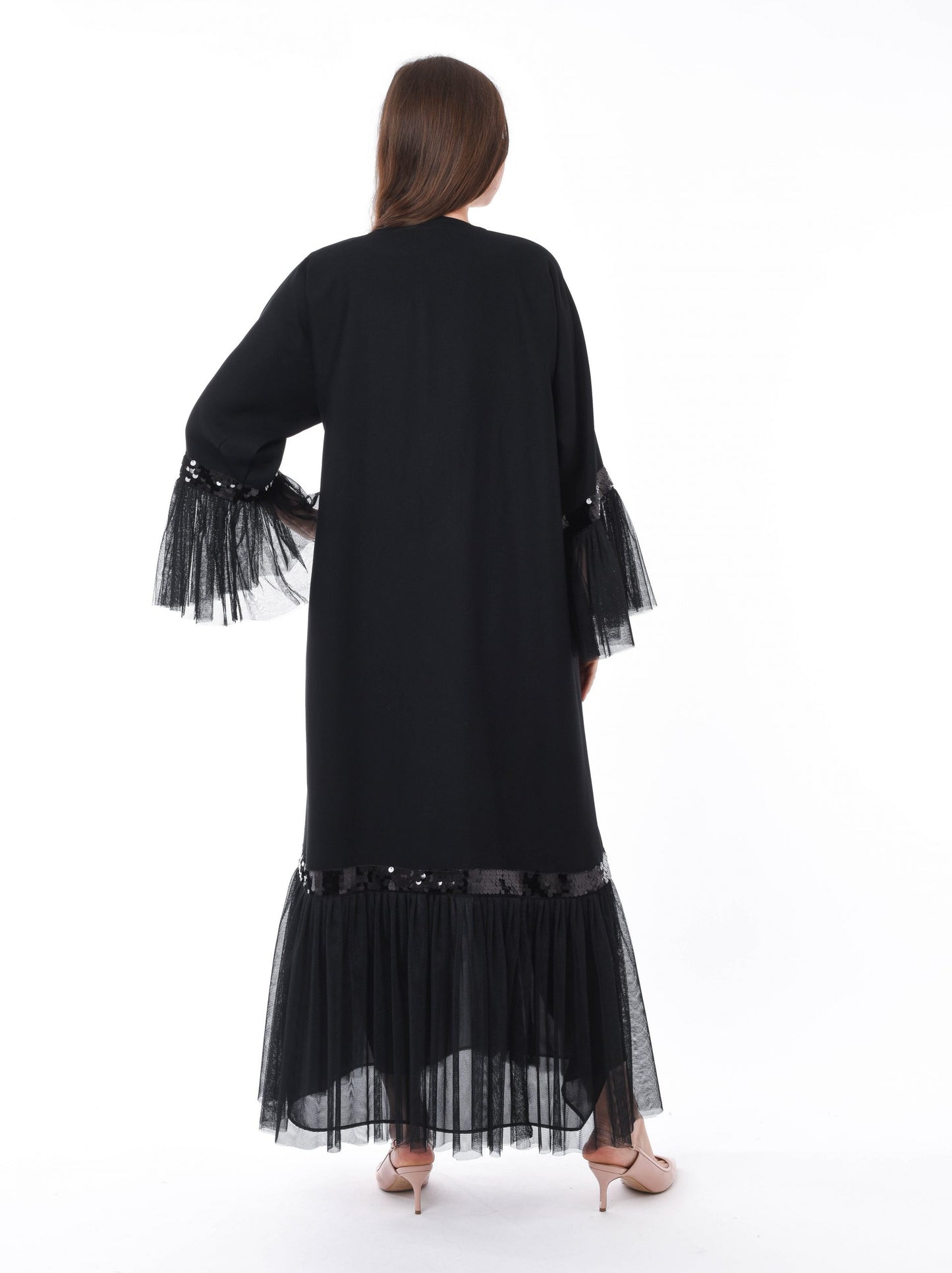 MOiSTREET Black Abaya with Mesh Hem (6701408813240)