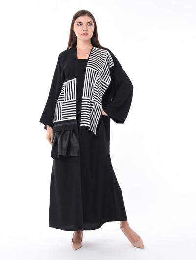 MOiSTREET Black Abaya with Contrast Embroidered Panels (6701408846008)