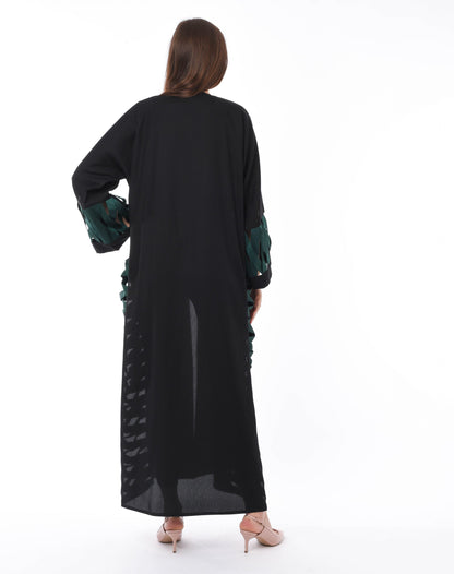 MOiSTREET Black Abaya with Green Criss Cross Detailing (6701408911544)